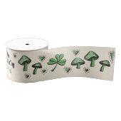 Genderneutraal Green Shamrock Heart & Mushroom 3" Grosgrain Lint (Spoel)