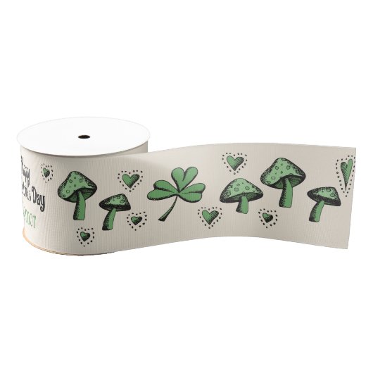 Genderneutraal Green Shamrock Heart & Mushroom 3" Grosgrain Lint (Spoel)