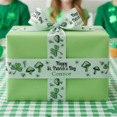 Genderneutraal Green Shamrock Heart & Mushroom 3" Grosgrain Lint