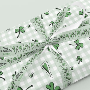 Genderneutraal Green Shamrock Heart & Mushroom 3" Grosgrain Lint
