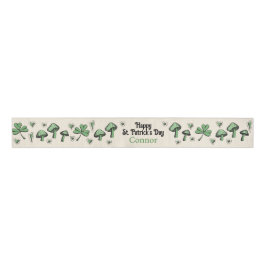 Genderneutraal Green Shamrock Heart & Mushroom 3" Grosgrain Lint