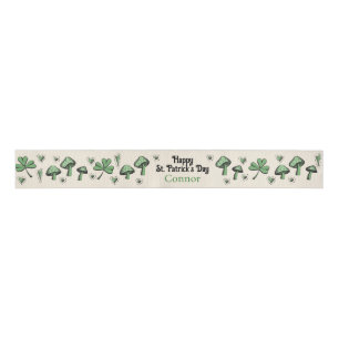 Genderneutraal Green Shamrock Heart & Mushroom 3" Grosgrain Lint
