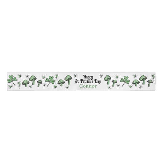 Genderneutraal Green Shamrock Heart & Mushroom 3" Grosgrain Lint (Voorkant)