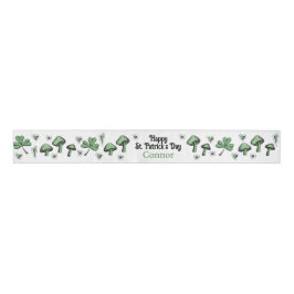 Genderneutraal Green Shamrock Heart & Mushroom 3" Grosgrain Lint