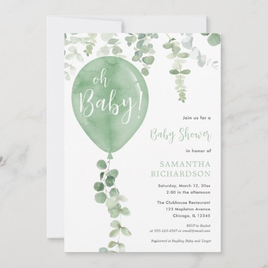 Genderneutraal groen ballongroen Oh Baby Kaart (Voorkant)