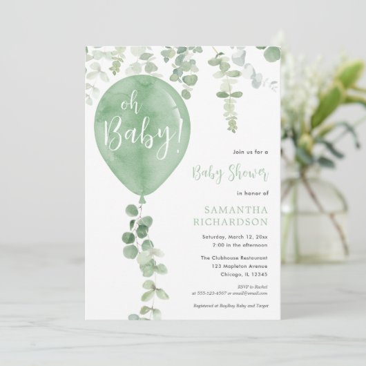 Genderneutraal groen ballongroen Oh Baby Kaart (Staand voorkant)