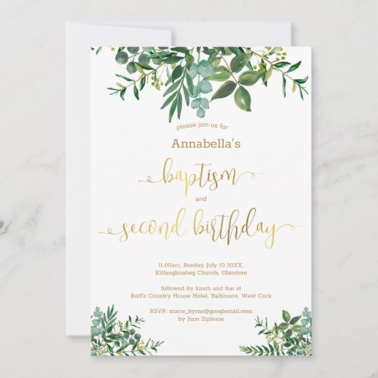 Genderneutraal groen goudkapsel en tweede verjaard kaart (Voorkant)