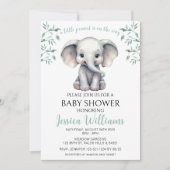 Genderneutraal groen olifant baby shower kaart (Voorkant)