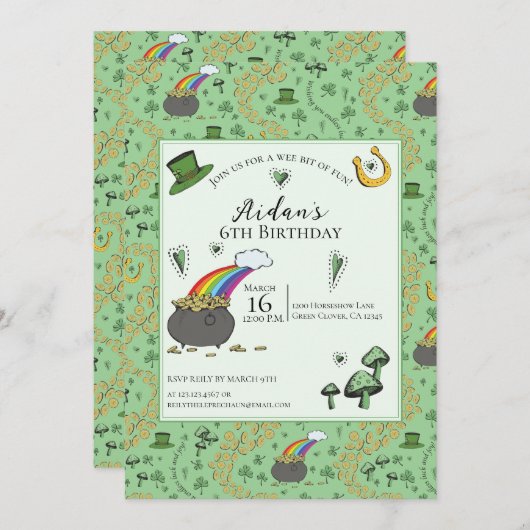 Genderneutraal groen St Patrick's Day Verjaardag v Kaart (Voorkant / Achterkant)