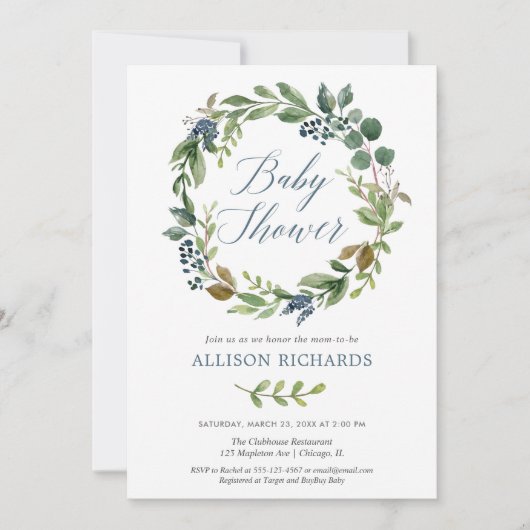 Genderneutraal groen stoffig blauw baby shower kaart (Voorkant)