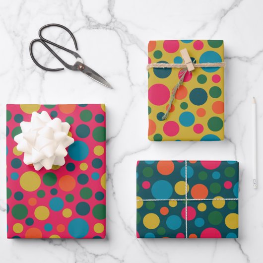 Genderneutraal helder polka dot assortiment inpakpapier vel (Voorkant)