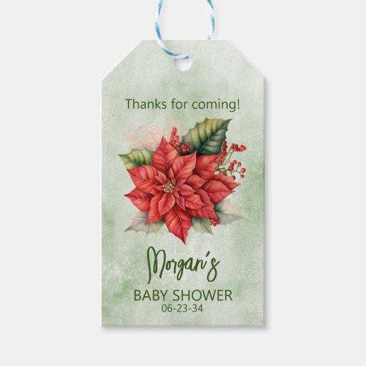 Genderneutraal kerstpuntsetië Baby shower Cadeaulabel (Voorkant)