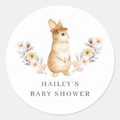 Genderneutraal konijntje Wildflower Baby shower Ronde Sticker (Voorkant)