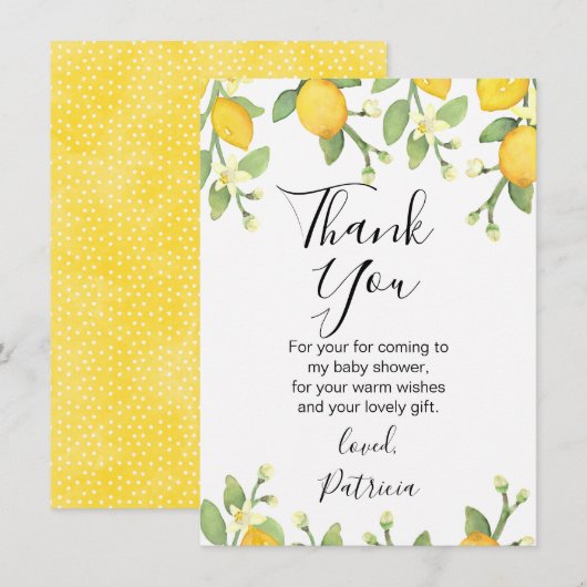 Genderneutraal Lemon Baby shower Dank je wel Kaart (Voorkant / Achterkant)