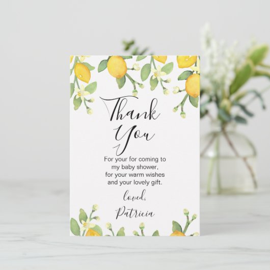 Genderneutraal Lemon Baby shower Dank je wel Kaart (Staand voorkant)