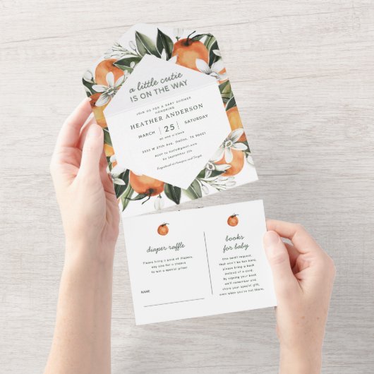 Genderneutraal Little Cutie Baby shower All In One Uitnodiging (Afscheurbaar)