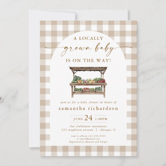 Genderneutraal lokaal geteeld boeren baby shower kaart (Voorkant)