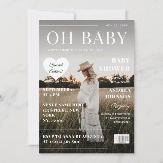 Genderneutraal Magazine Hoesje Foto Baby shower Kaart (Voorkant)