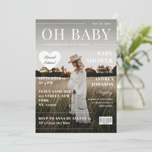Genderneutraal Magazine Hoesje Foto Baby shower Kaart (Staand voorkant)