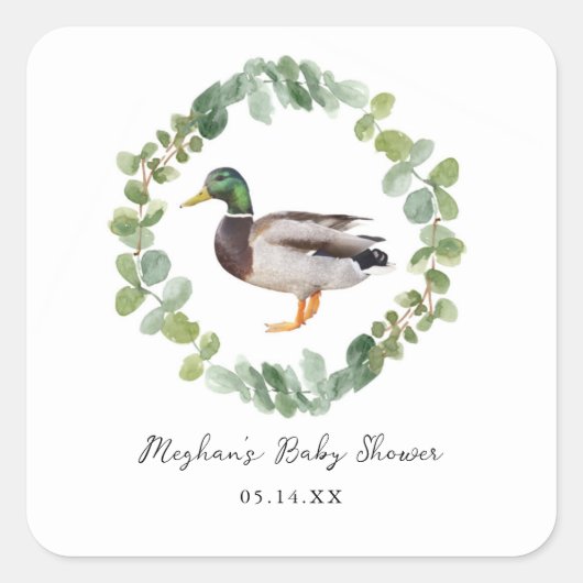 Genderneutraal Mallard Duck Baby shower Vierkante Sticker (Voorkant)