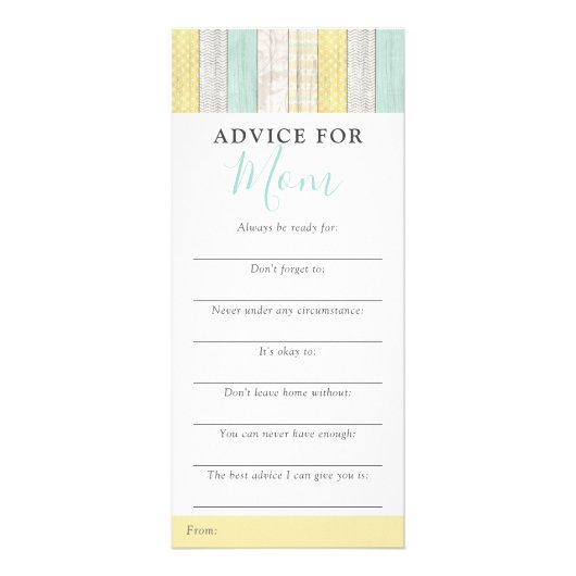 Genderneutraal Mint Baby shower Advice Game Reclamekaart (Voorkant)
