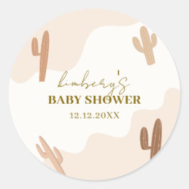 Genderneutraal Modern Boho Cactus Baby shower Ronde Sticker