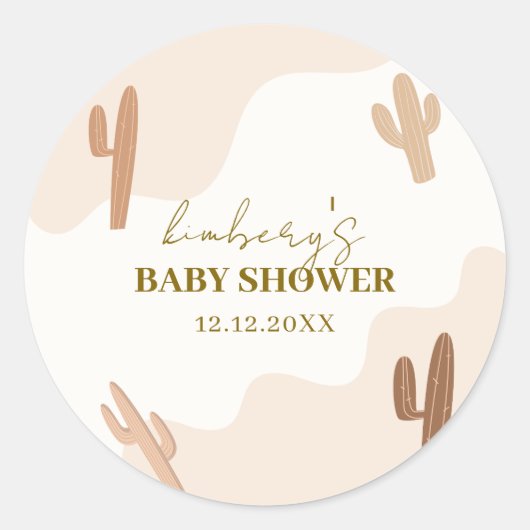 Genderneutraal Modern Boho Cactus Baby shower Ronde Sticker (Voorkant)