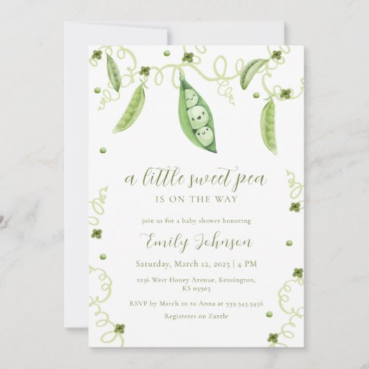 Genderneutraal Modern Sweet Pea In Pod Baby shower Kaart (Voorkant)