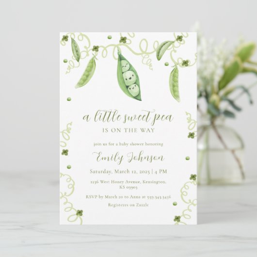 Genderneutraal Modern Sweet Pea In Pod Baby shower Kaart (Staand voorkant)
