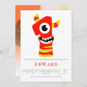 Genderneutraal monster 1e verjaardag Partij Kaart (Voorkant / Achterkant)