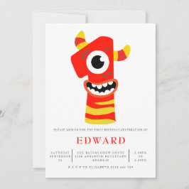 Genderneutraal monster 1e verjaardag Partij Kaart