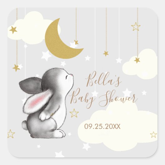Genderneutraal Moon Star Cloud Baby shower Vierkante Sticker (Voorkant)