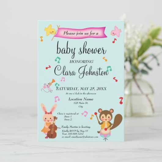 Genderneutraal muzikaal Blauwgroen Baby shower Kaart (Staand voorkant)