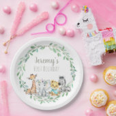 Genderneutraal Oerwoud Safari Baby eerste verjaard Papieren Bordje (Feest)