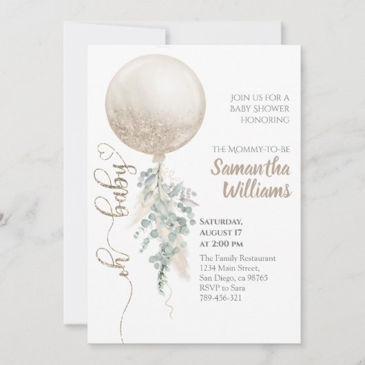 Genderneutraal Oh Baby ballon Pampas Baby shower Kaart (Voorkant)