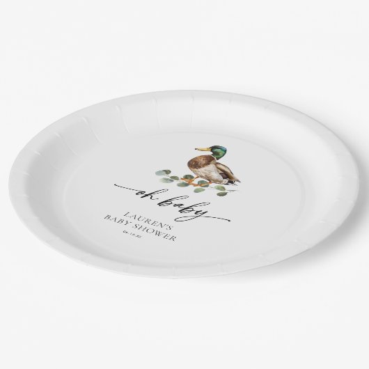 Genderneutraal Oh Baby Mallard Duck Baby shower Papieren Bordje (Gekanteld)