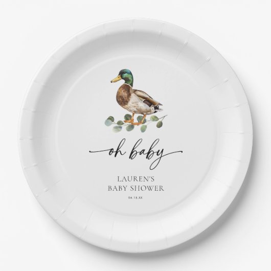 Genderneutraal Oh Baby Mallard Duck Baby shower Papieren Bordje (Voorkant)