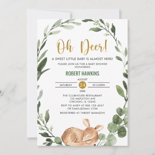 Genderneutraal Oh hert greenery Gold baby shower Kaart (Voorkant)