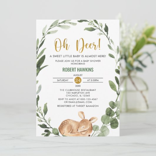 Genderneutraal Oh hert greenery Gold baby shower Kaart (Staand voorkant)