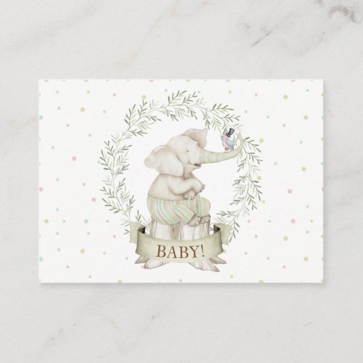 Genderneutraal Olifant Baby shower Boekaanvraag Informatiekaartje (Achterkant)