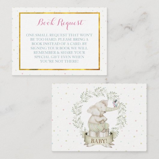 Genderneutraal Olifant Baby shower Boekaanvraag Informatiekaartje (Voorkant / Achterkant)