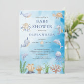 Genderneutraal onder het Zee Dieren Baby shower Kaart (Staand voorkant)