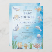 Genderneutraal onder het Zee Dieren Baby shower Kaart (Voorkant / Achterkant)