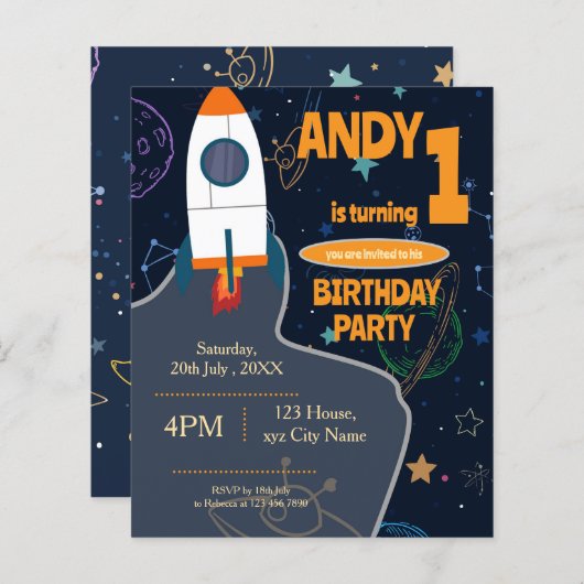 Genderneutraal Outer Space Eerste Verjaardagsfeest (Voorkant / Achterkant)