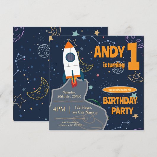 Genderneutraal Outer Space Eerste Verjaardagsfeest (Voorkant / Achterkant)