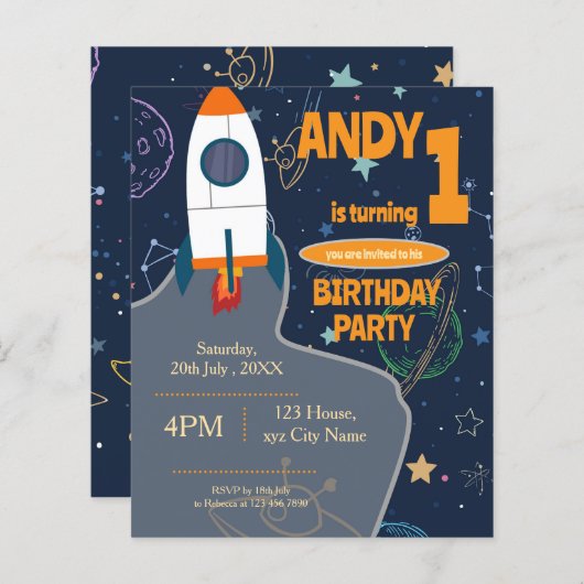 Genderneutraal Outer Space Eerste Verjaardagsfeest (Voorkant / Achterkant)