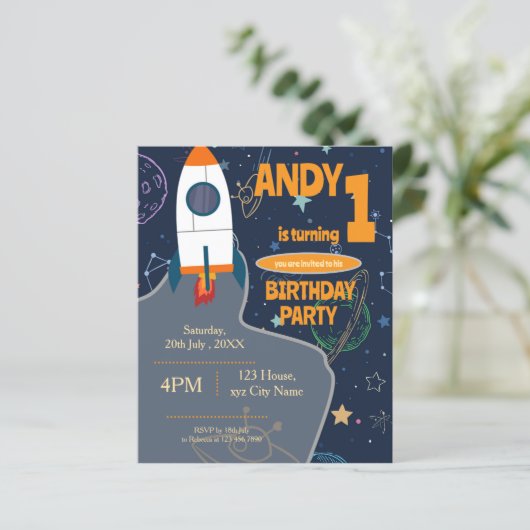 Genderneutraal Outer Space Eerste Verjaardagsfeest (Staand voorkant)