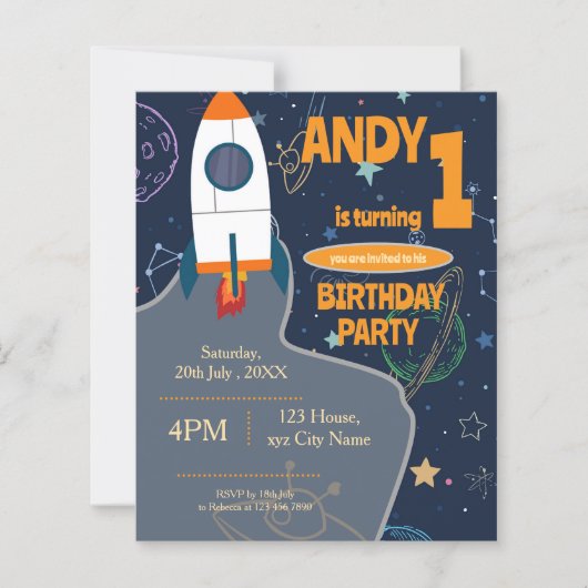 Genderneutraal Outer Space Eerste Verjaardagsfeest (Voorkant)