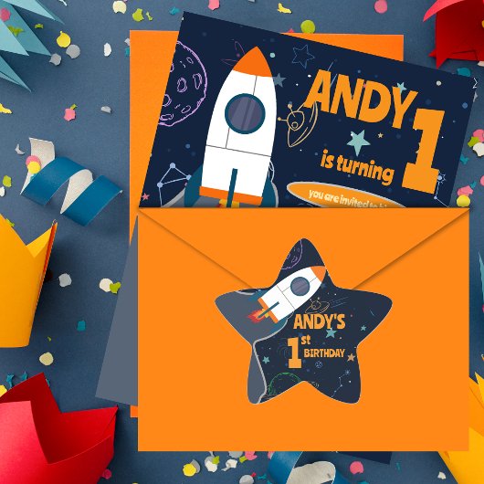 Genderneutraal Outer Space Eerste Verjaardagsfeest Ster Sticker