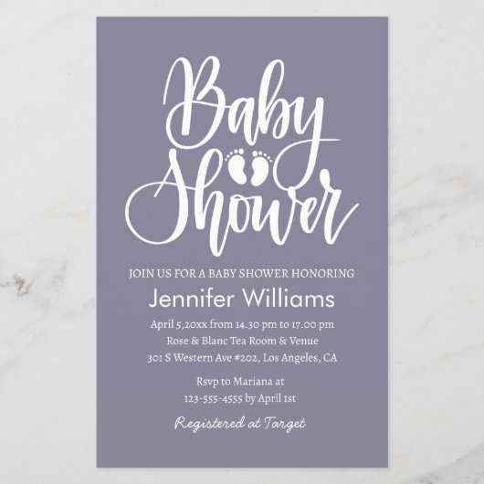 genderneutraal paarse baby shower flyer (Voorkant)
